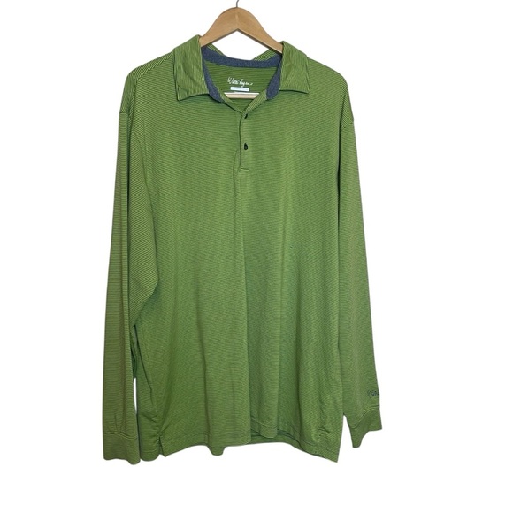 Walter Hagen Hydro Dri Long Sleeve Green Striped Polo Golf Shirt XL Athletic - Picture 1 of 10